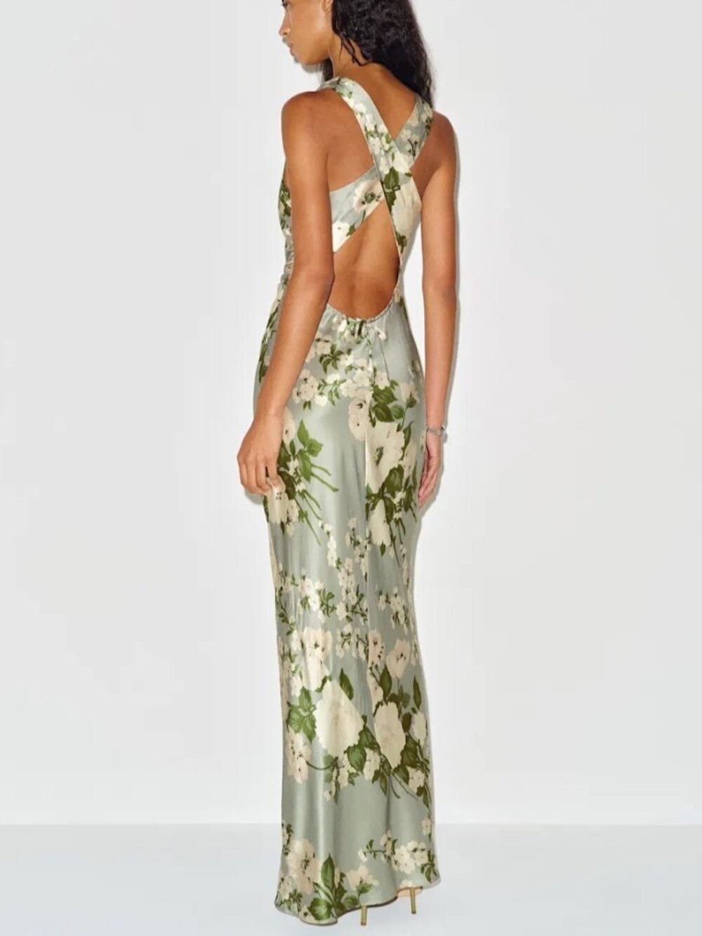 NEW Reformation Anaiis Long Silk Dress Tarragon Green Floral | size 0 - Picture 4 of 16